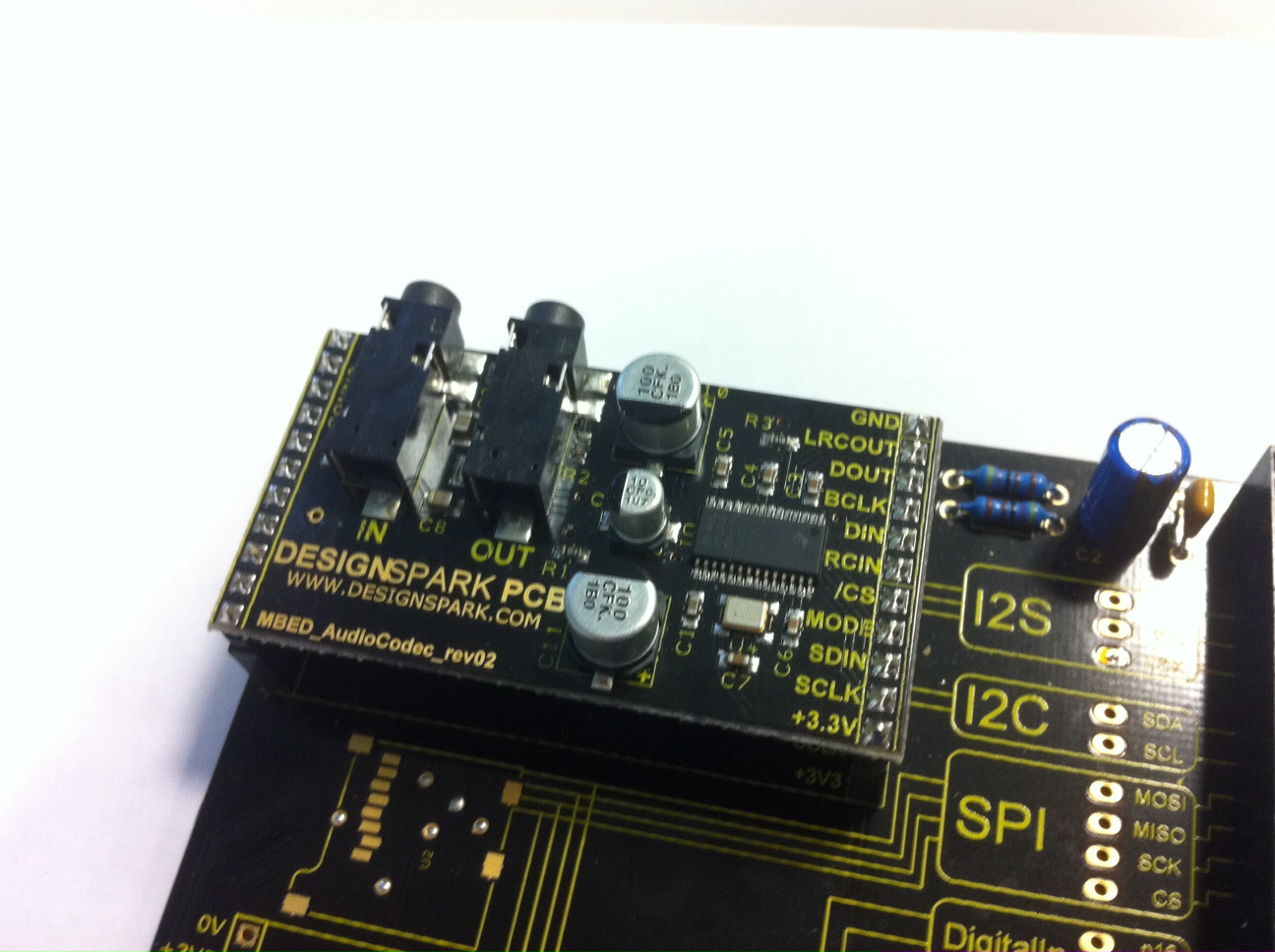 The audio codec board mounted on the RS Animatronic Lab Board